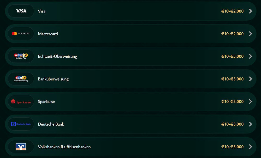 Zahlungsmethoden bei Cashed